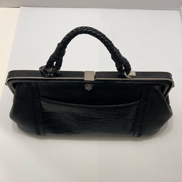 Brighton Black Satchel with Crocodile Texture and Heart Charm vintage esta Find - Picture 8 of 16